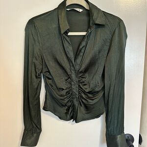 Zara Olive Green Ruched Blouse